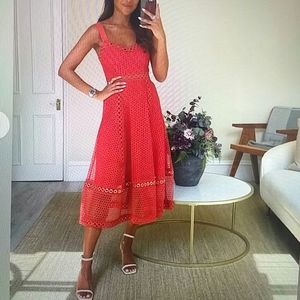 HOST PICK! MAJE - coral orange lace grommet midi dress